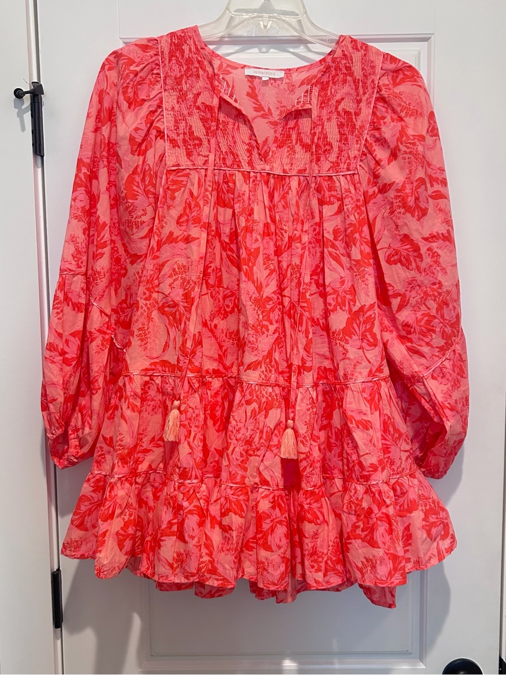 Olivaceous 100% cotton Pink and Red Floral Tiered Women’s Dress
